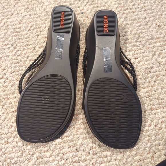 Vionic Ramba Wedge Thong Sandals Womens 9 Black Orthaheel Braided Strap - Picture 6 of 7